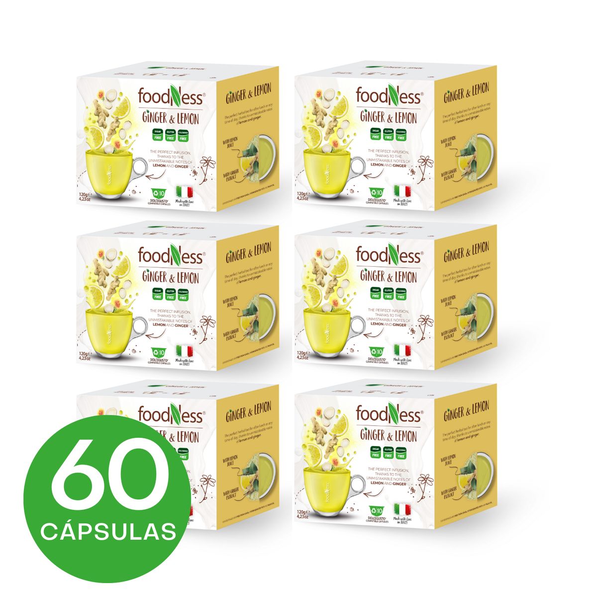 FOODNESS - Infusión Jengibre y Limón 60 cápsulas Dolce Gusto compatible