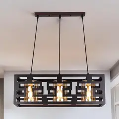 GENERICO - LAMPARA COLGANTE MADERA CAFE BASE LINEAL 3 LUCES