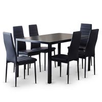 Comedor Mesa Vidrio 75x80x150 6 Sillas PU Negro.