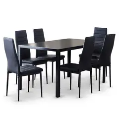 NOVAHUS - Comedor Mesa Vidrio 75x80x150 6 Sillas PU Negro.