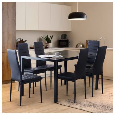 Imagen 2 del producto Comedor Mesa Vidrio 75x80x150 6 Sillas PU Negro.