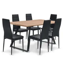 NOVAHUS - Comedor Chelsea Mesa 75x80X150 6 Sillas Pu Negro.