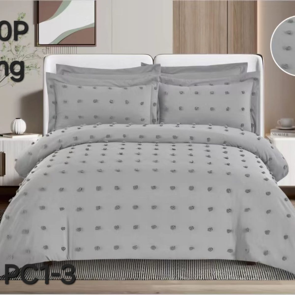 GENERICO - Cubrecama Quilt Tipo Algodón Liviano 2 plazas Gris
