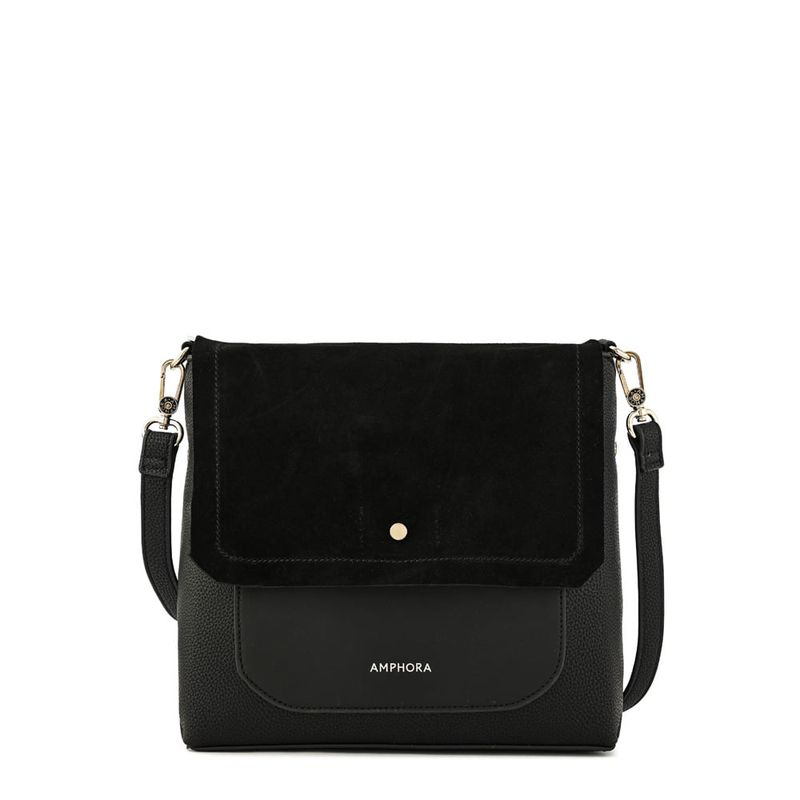 AMPHORA - Cartera bandolera con tapa mediana becca negro