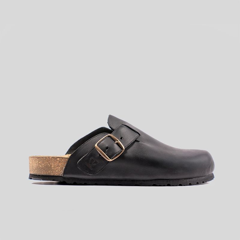 TRAUKO - Sandalia Hombre Cuero Negro Trauko Zueco