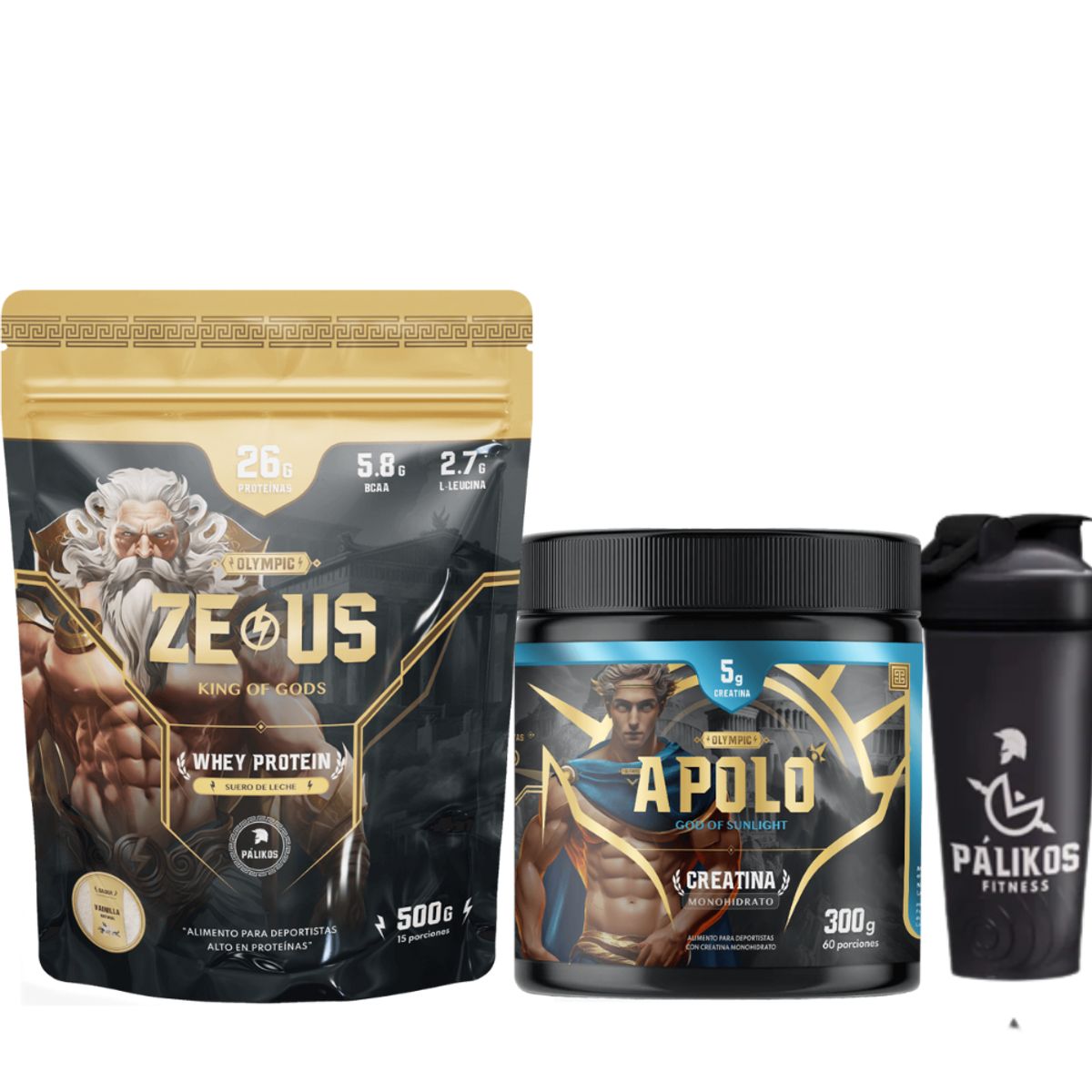 PALIKOS FITNESS - Proteína Whey Chocolate + Creatina + Shaker  Pack fuerza maxima
