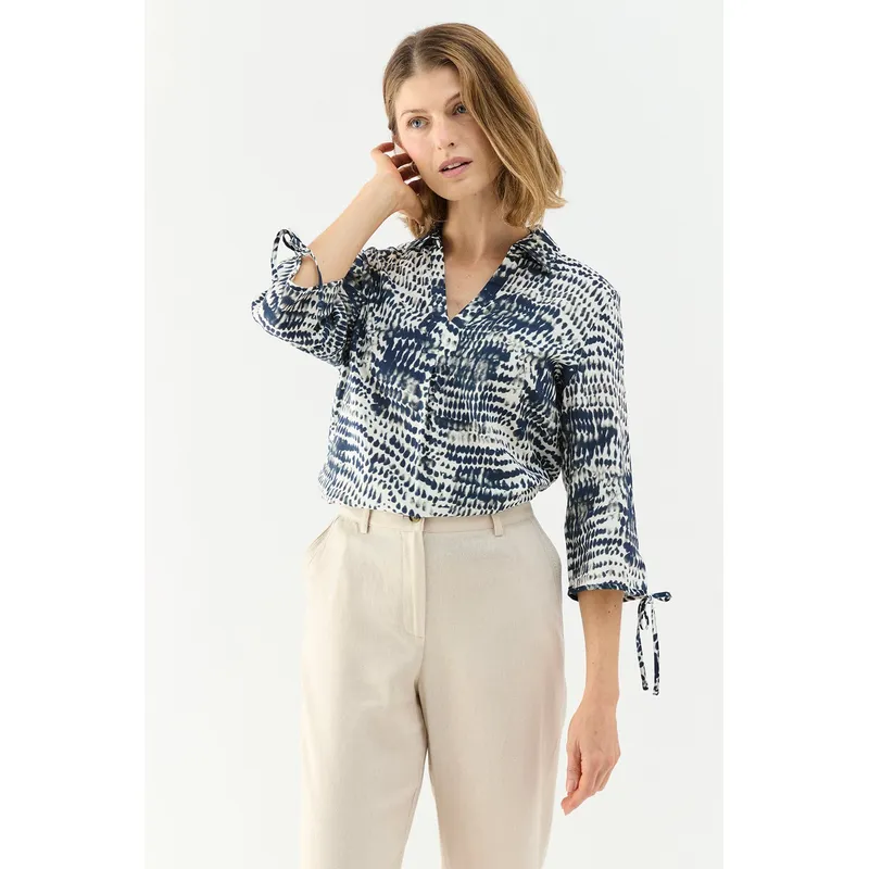 MA GRIFFE - Blusa Manga Larga Azul Marino Mujer Magriffe