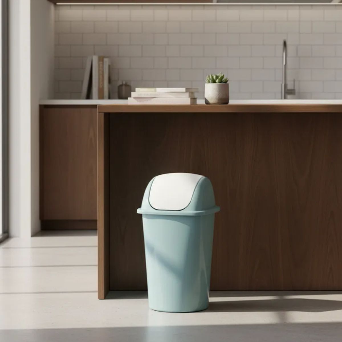 GENERICO - Basurero Plástico Con Tapa Vaivén Para Cocina O Baño