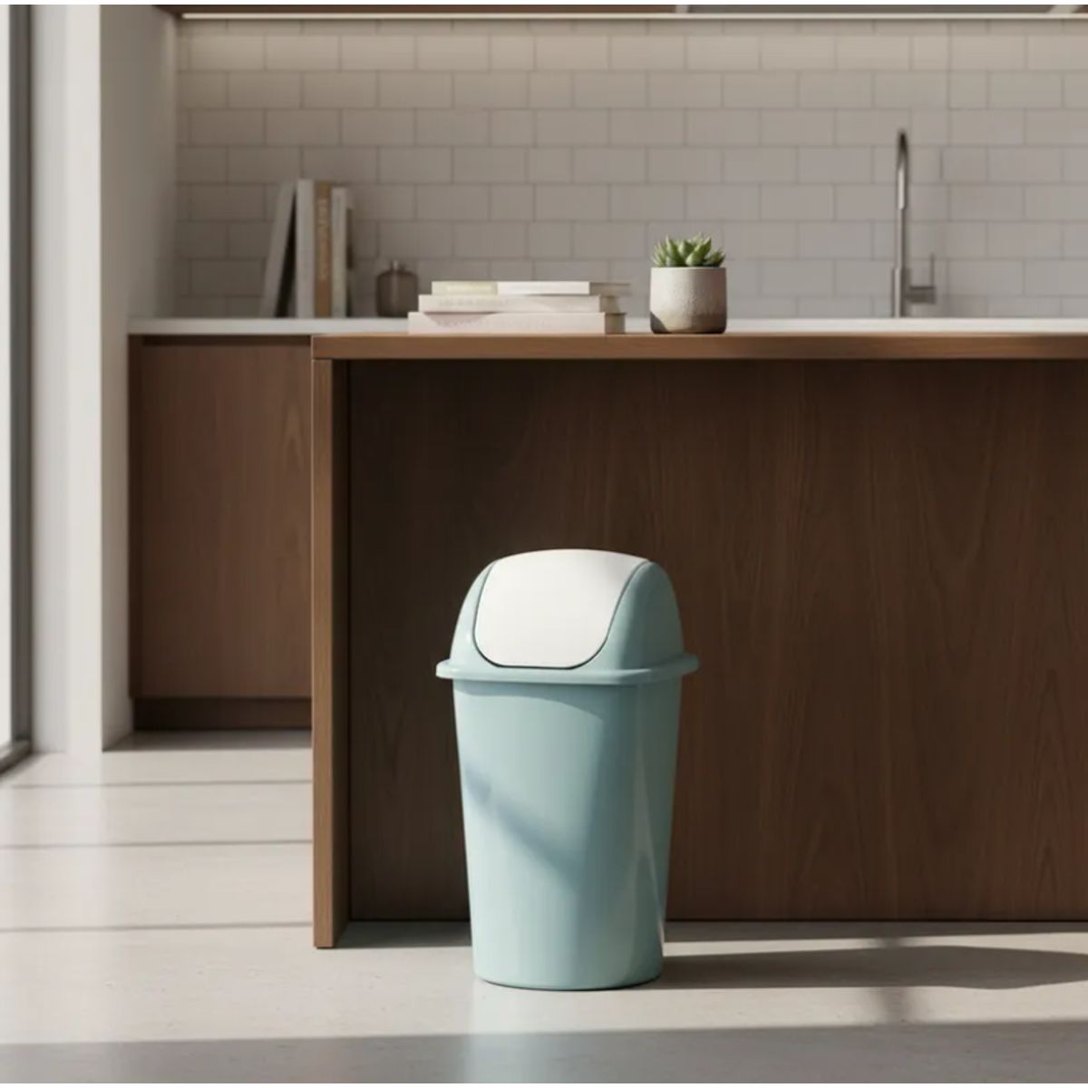 GENERICO - Basurero Plástico Con Tapa Vaivén Para Cocina O Baño