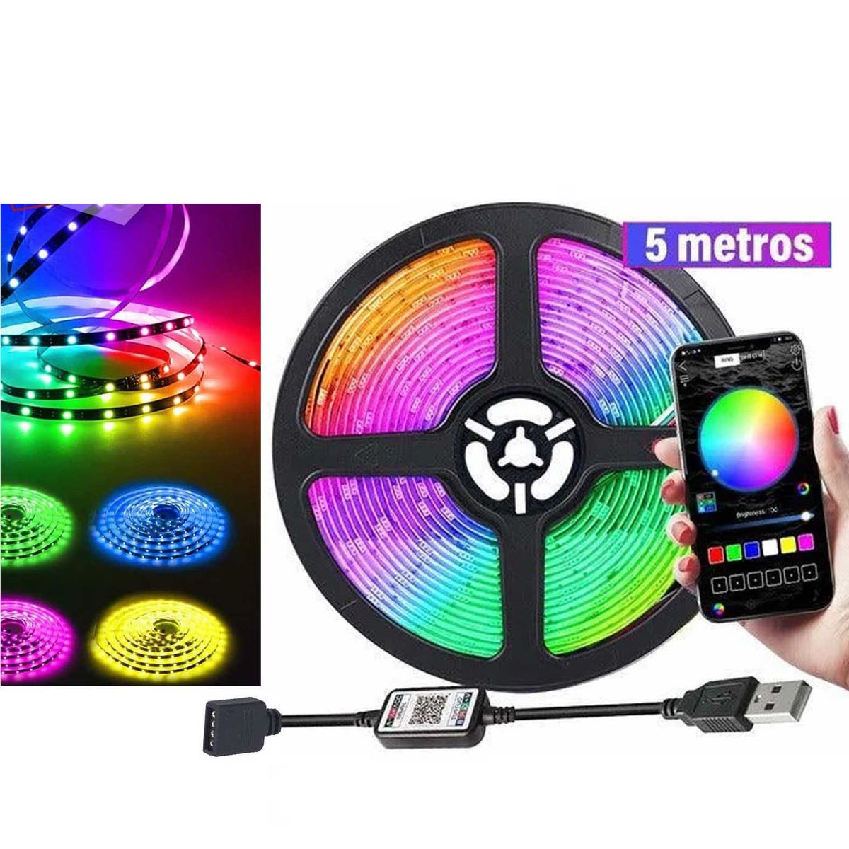 GENERICO - Tira LED RGB Bluetooth USB de 5metros con Control App