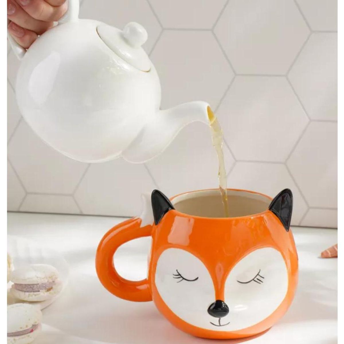GENERICO - Tazón Zorrito  Fox Mug Ojos Cerrado - Blanco