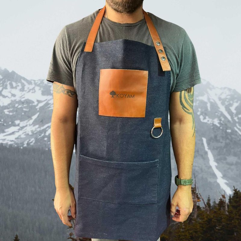 KOYAM - Pechera Parrilla Algodón Encerado y Cuero miel - Azul marino - Talla única
