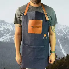 KOYAM - Pechera Parrilla Algodón Encerado y Cuero miel - Azul marino - Talla única