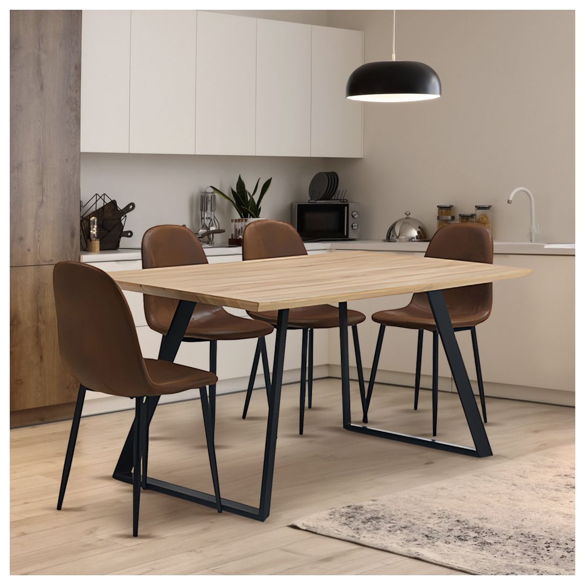 NOVAHUS - Comedor Soho Mesa 75x80x150 4 Sillas Pu Café.