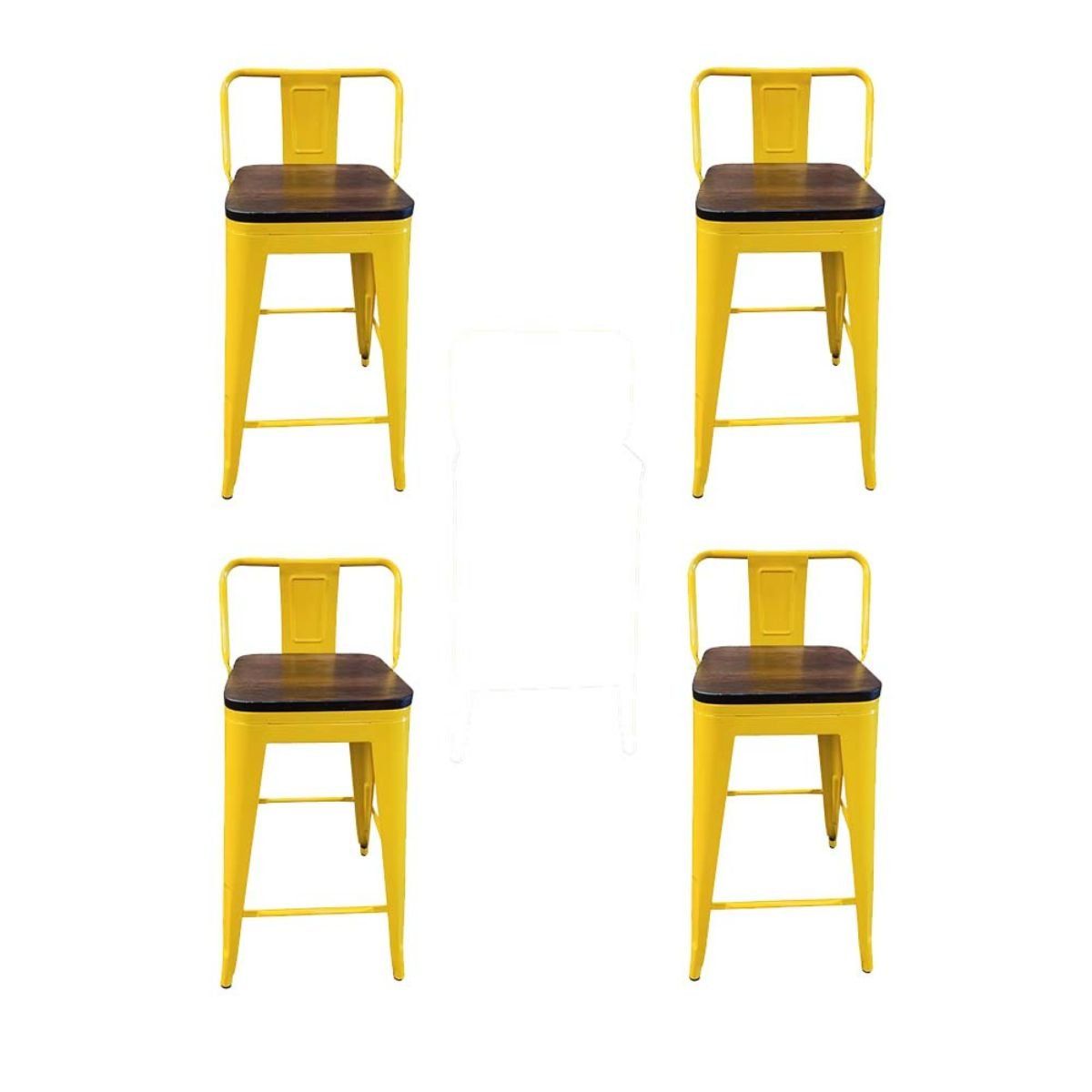 TODODESCUENTO - Pack 4 Pisos Taburetes Tolix 66 Cm Base Madera Oscura- Amarillo