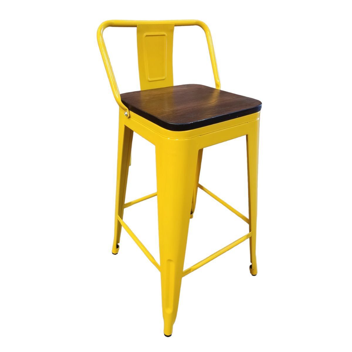 TODODESCUENTO - Pack 4 Pisos Taburetes Tolix 66 Cm Base Madera Oscura- Amarillo