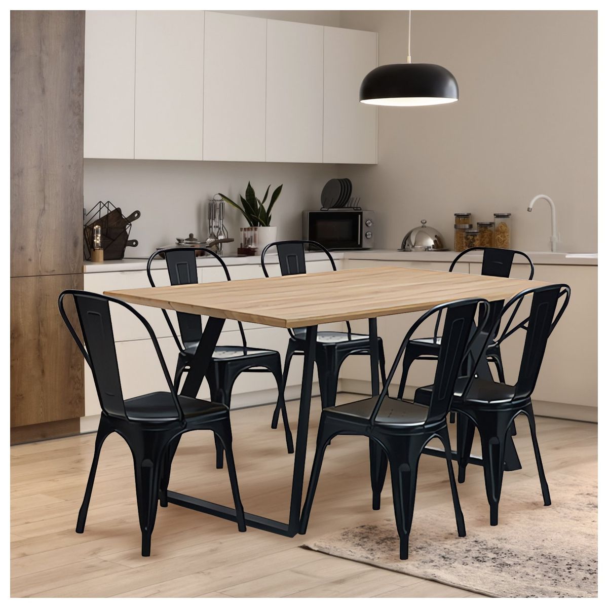 NOVAHUS - Comedor New York Mesa 75x80x150  6 Sillas Tolix Ind.