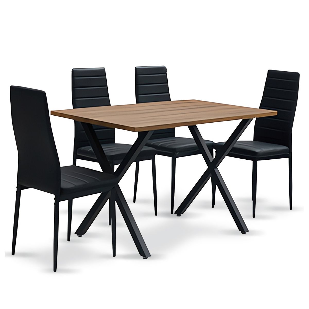 NOVAHUS - Comedor Bristol Mesa 75x70x120 4 Sillas PU Negro.