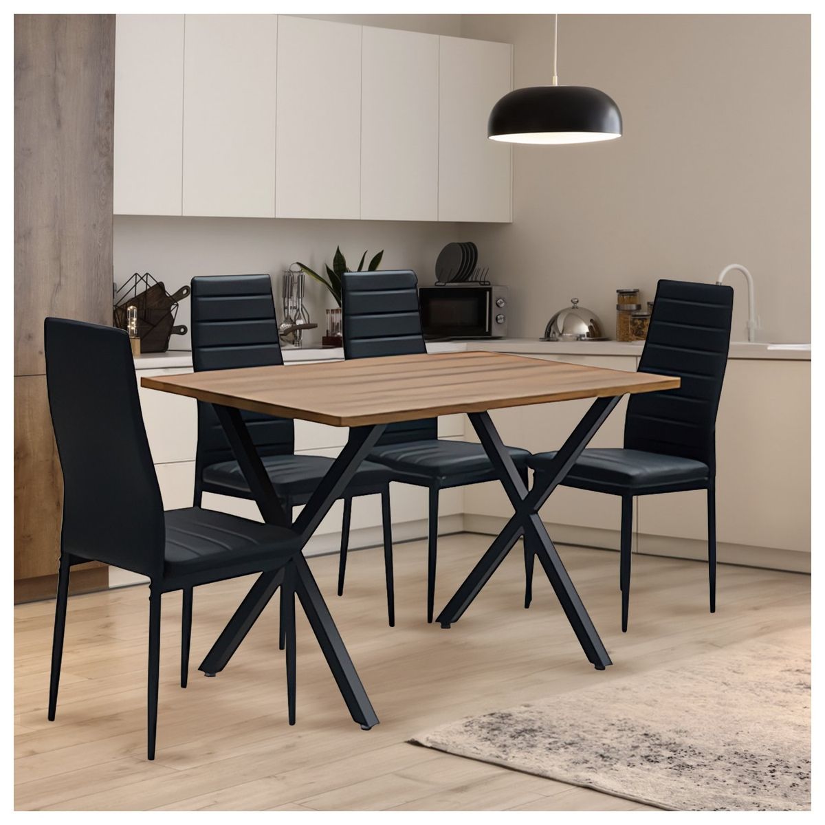 NOVAHUS - Comedor Bristol Mesa 75x70x120 4 Sillas PU Negro.