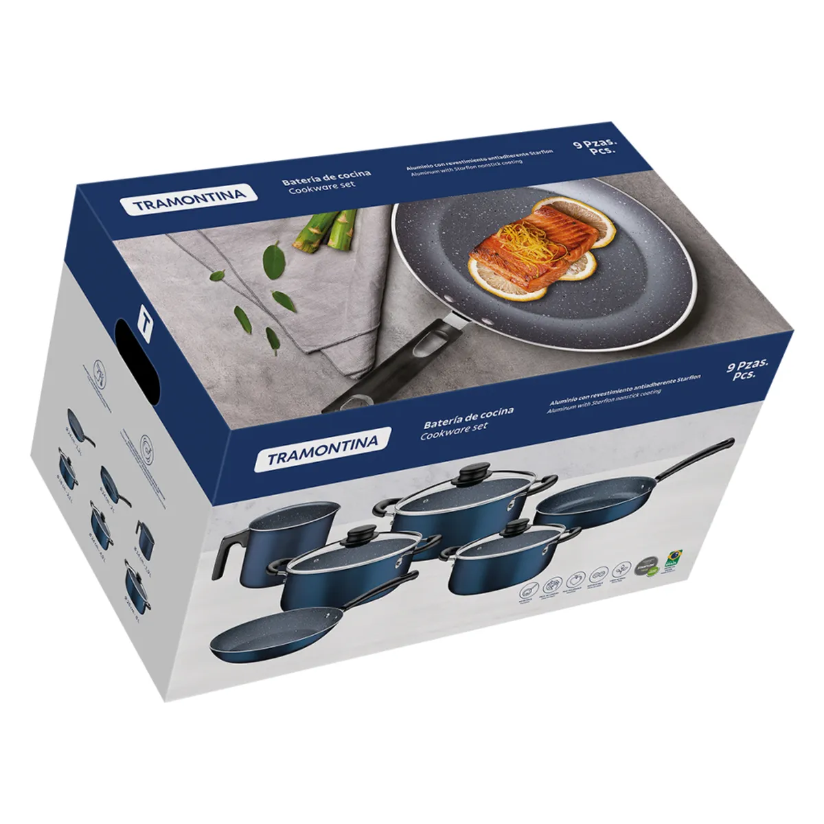 TRAMONTINA - Tramontina Batería De Cocina 9 Piezas Azul