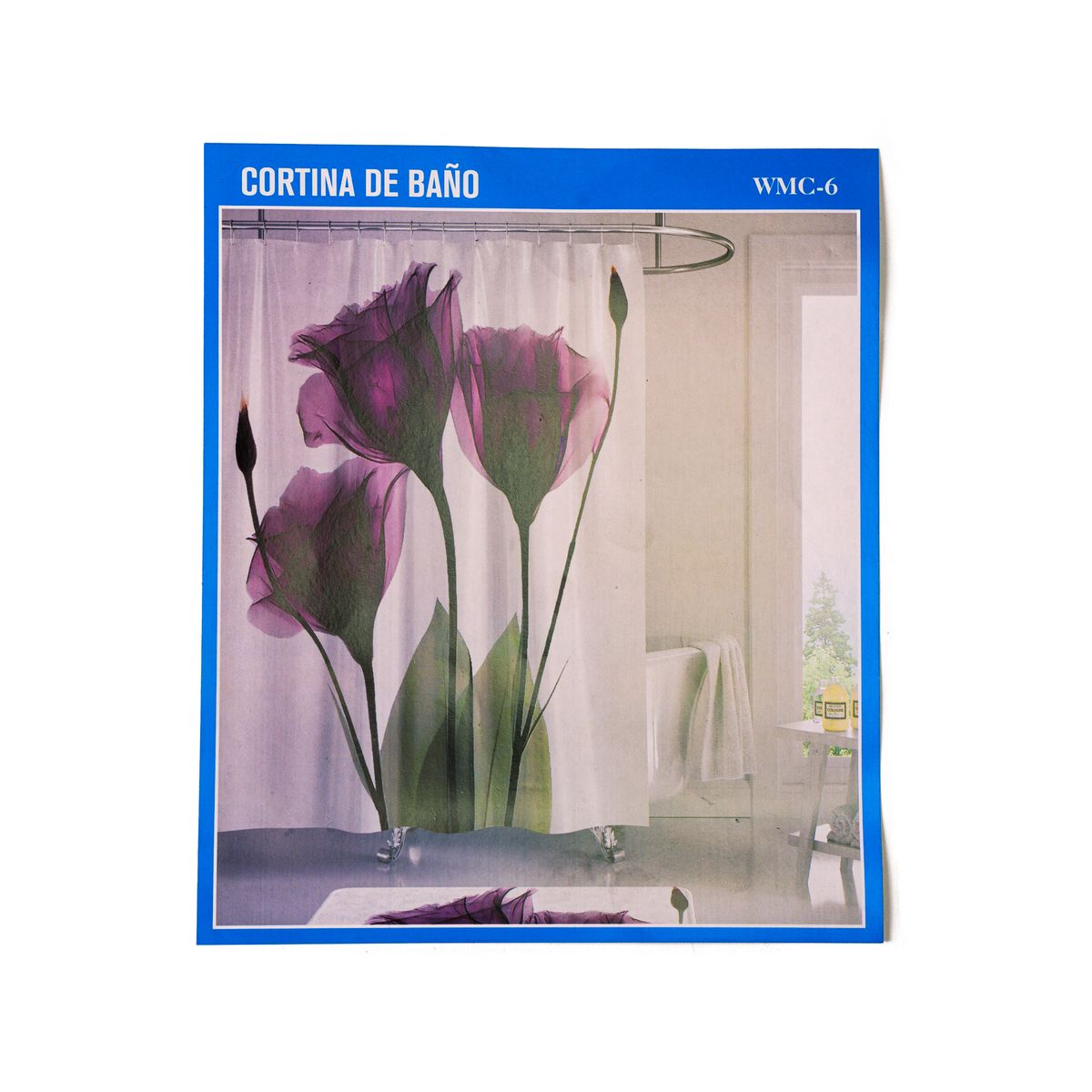 CHINITOWN - Cortina de Ducha Con Argollas Blanca Estampada Chinitown