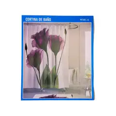 CHINITOWN - Cortina de Ducha Con Argollas Blanca Estampada