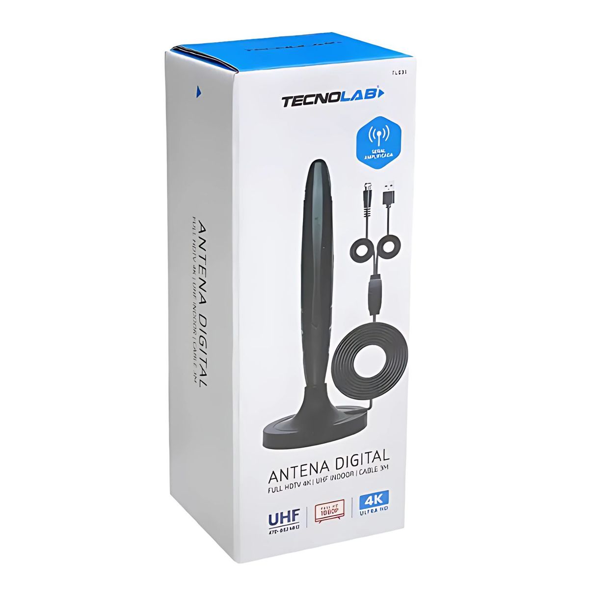 TECNOLAB - Antena Digital TV 25dB Larga Con Amplificador Y Cable 3m - SC