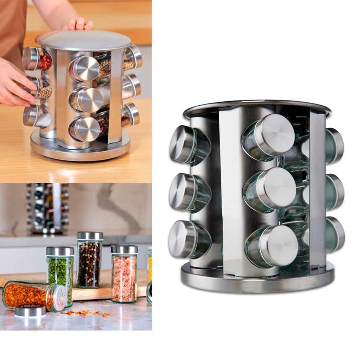GENERICO - Especiero Giratorio de Acero Inoxidable para 12 Especias