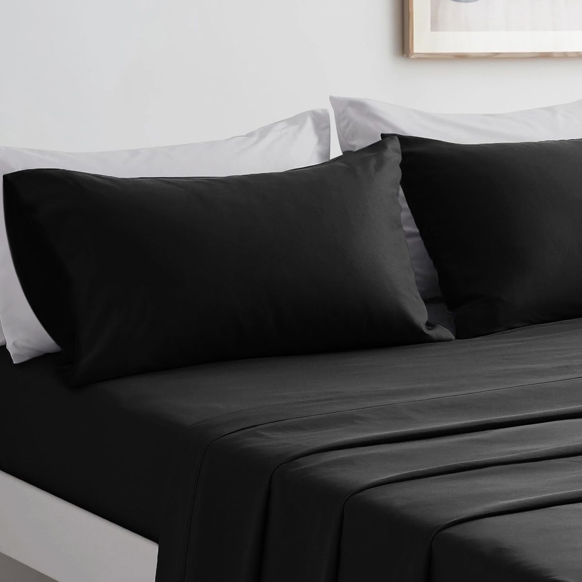 GENERICO - Juego Sábanas 4 Piezas 2 plazas Negro