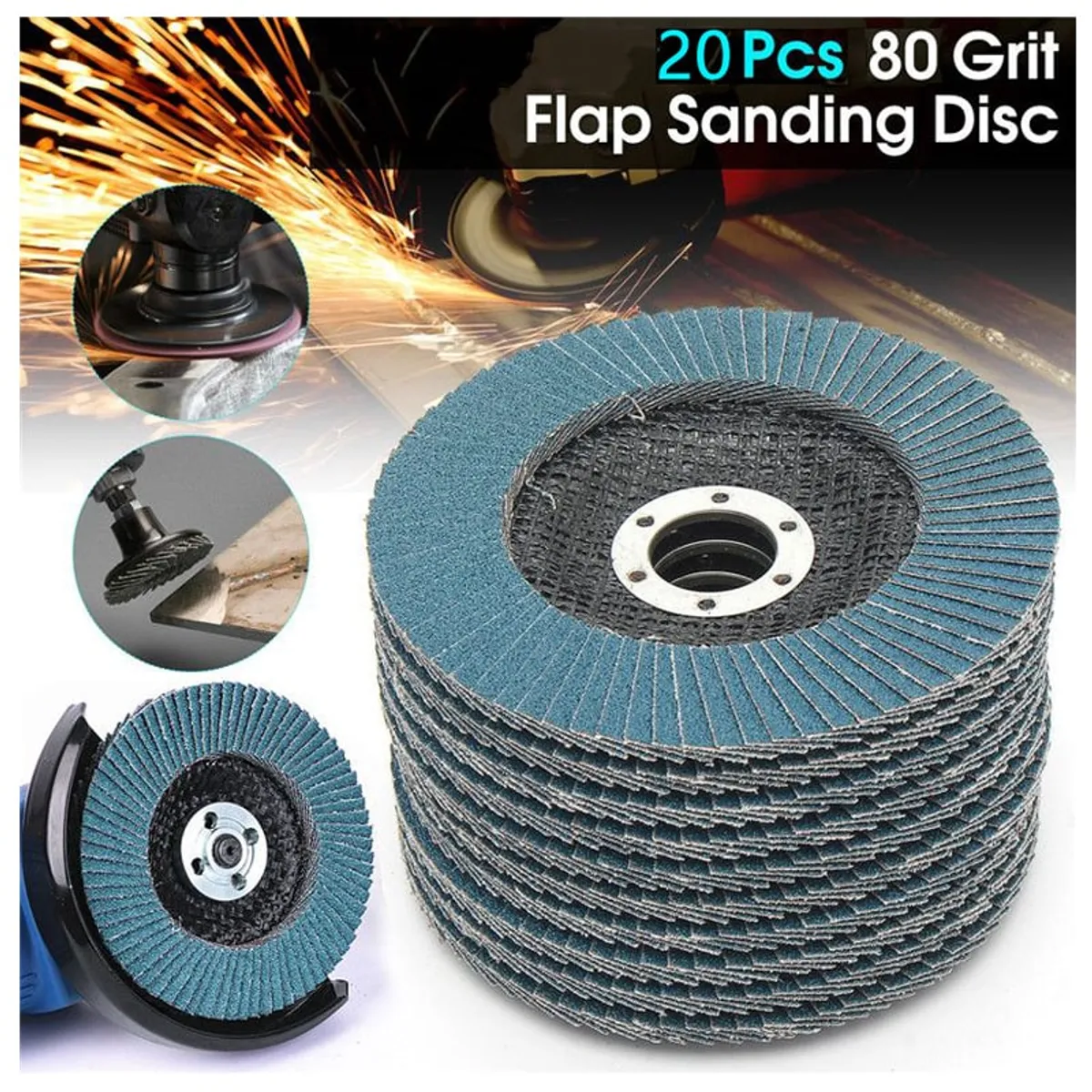KUANGYE - 20 Discos Lija Azul Flap Traslapado 115 mm Grano 80