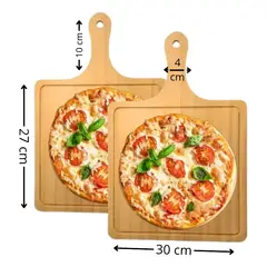 GENERICO - X4 Tablas Pizza Tabla Cuadrada Picoteo Plato Madera 30x27cm