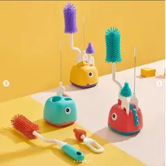 GENERICO - Cepillos de Limpieza de mamadera 4 en 1 de silicona AMARILLO