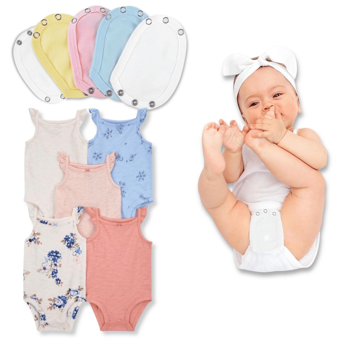 TEDMIMAK - Pack 5 Unidades Extensor Body Bebé +Pack 5 Bodys Niña Flores