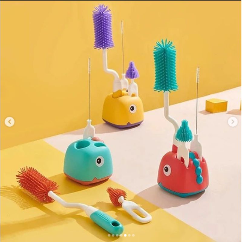 GENERICO - Cepillos de Limpieza  para mamadera 4 en 1 de silicona ROJO
