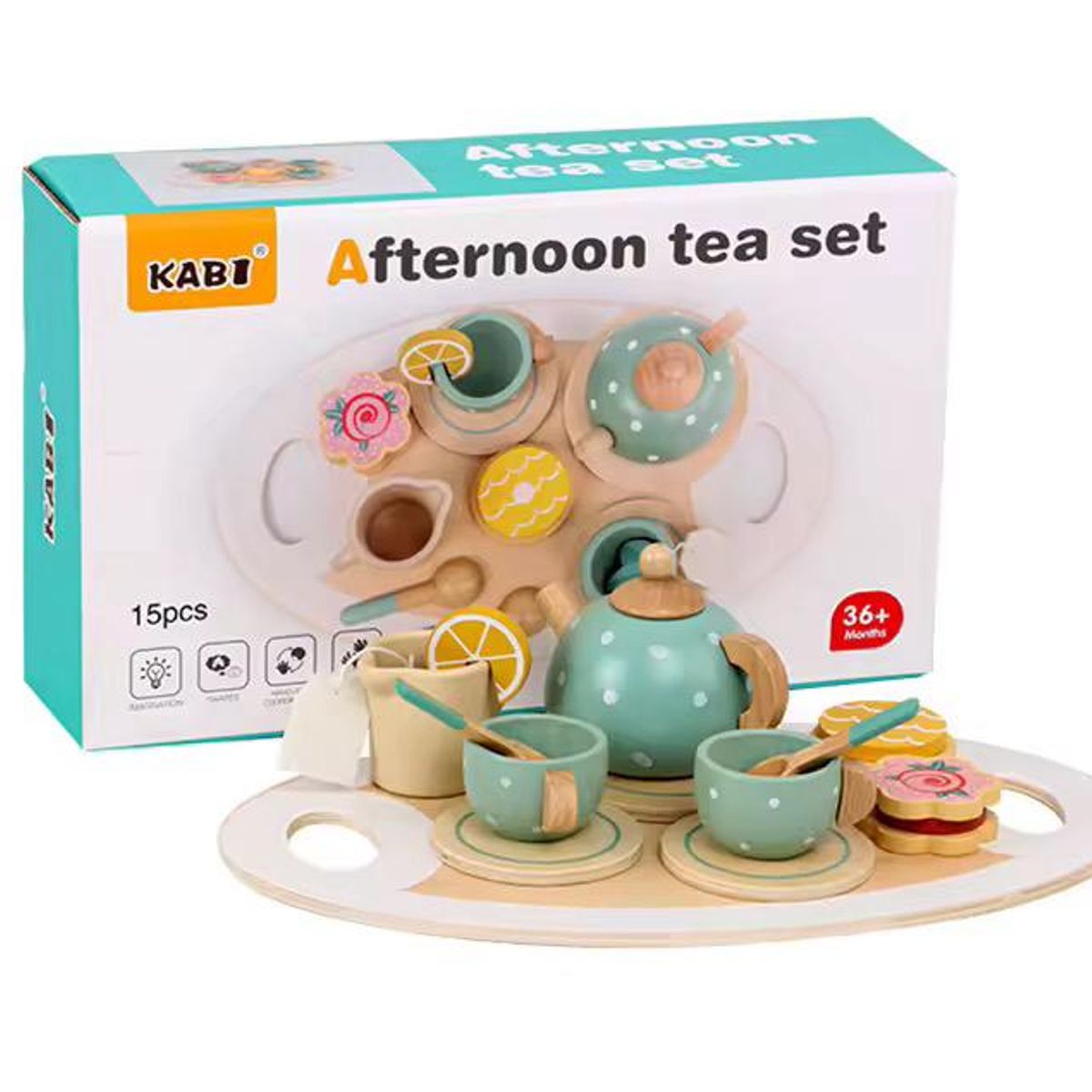 GENERICO - Juego De Té Café En Madera Verde para Niños Froze cod10025 Piezas Juego Rol Educativo Montessori