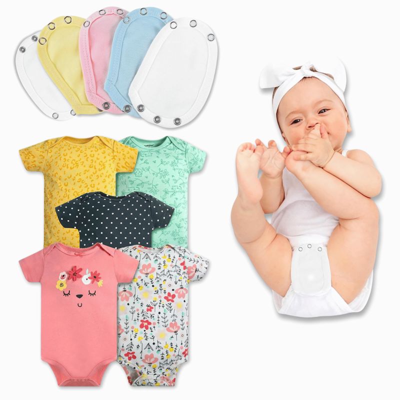 TEDMIMAK - Pack 5 Unidades Extensor Body Bebé +Pack 5 Bodys Niña Floreado
