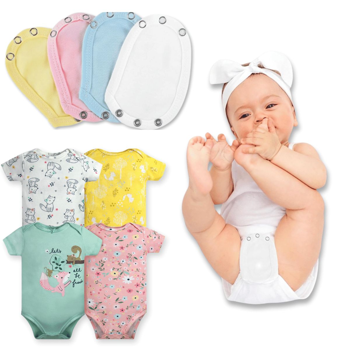 TEDMIMAK - Pack 4 Unidades Extensor Body Bebé +Pack 4 Bodys Niña Animales Animado