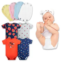 TEDMIMAK - Pack 4 Unidades Extensor Body Bebé +Pack 4 Bodys Niña Fresas Rojo