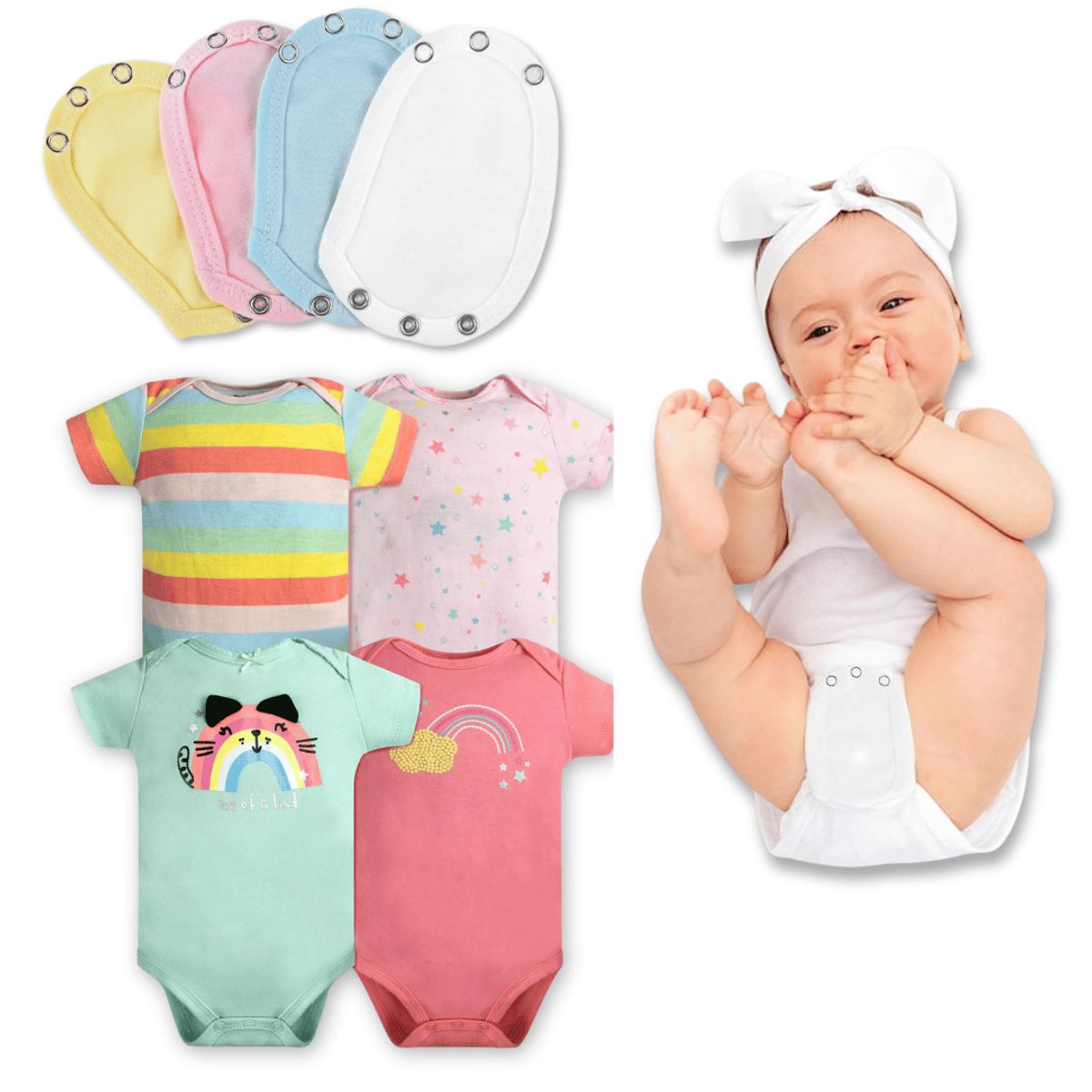 TEDMIMAK - Pack 4 Unidades Extensor Body Bebé +Pack 4 Bodys Niña Arcoiris
