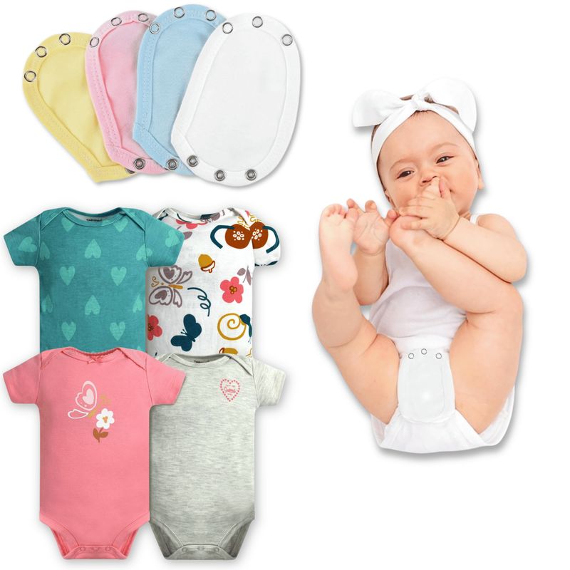 TEDMIMAK - Pack 4 Unidades Extensor Body Bebé +Pack 4 Bodys Niña Mariposa Rosa