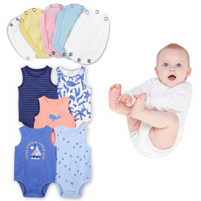 TEDMIMAK - Pack 5 Unidades Extensor Body Bebé +Pack 5 Bodys Niño Azul Marinero