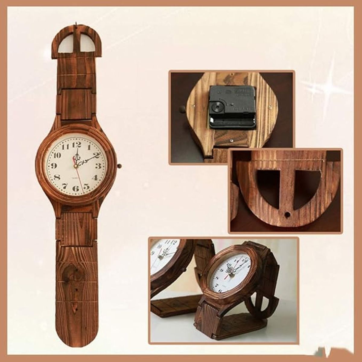 GENERICO - Reloj Madera Diseño Pulsera Vintage De Pared 77cm