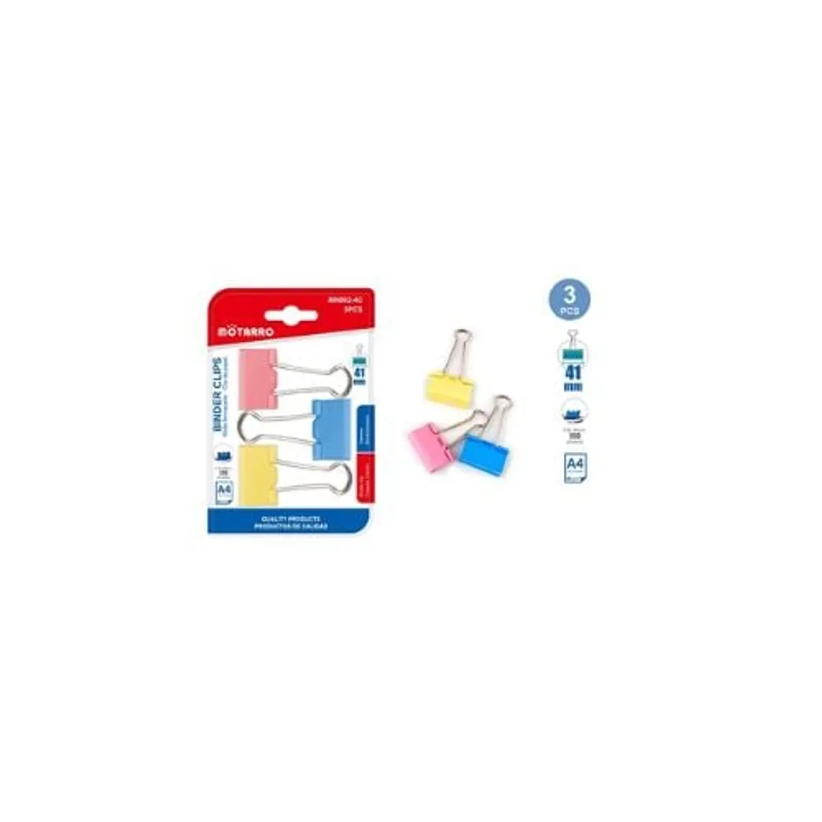 GENERICO - Clip De Papel Colores 41 Mm 3 Pcs