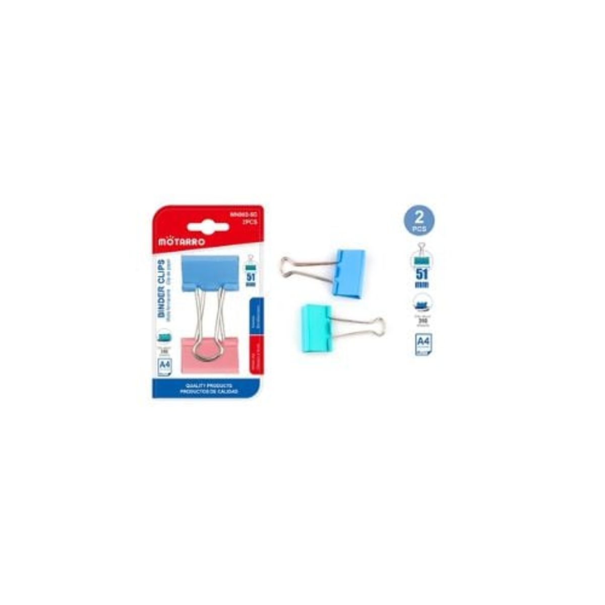 GENERICO - Clip De Papel Colores 51 Mm 2 Pcs