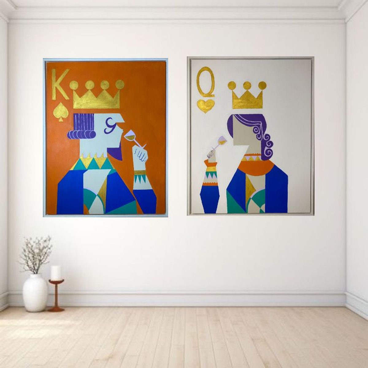 GENERICO - La Realeza Moderna Cuadro Decorativo Díptico Queen & King 90x70 cm