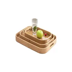 GENERICO - Set De Bandeja Rectangular De Bambú Con Asas Y Bordes