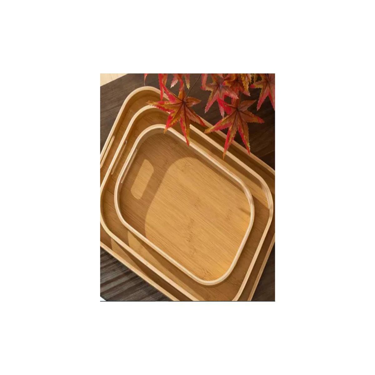 GENERICO - Set De Bandeja Rectangular De Bambú Con Asas Y Bordes