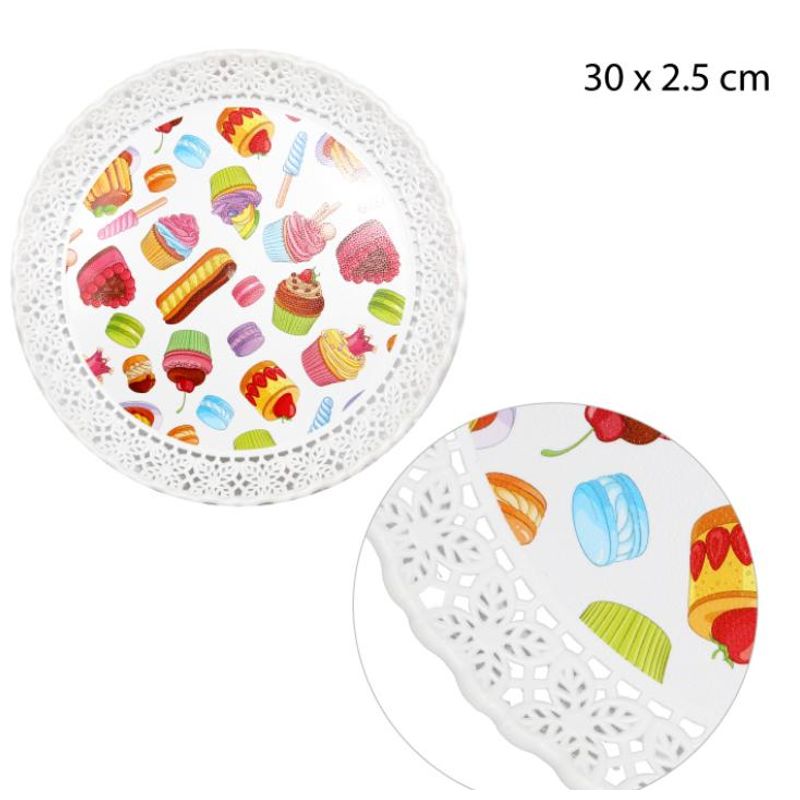 GENERICO - BANDEJA PLÁSTICA REDONDA DECORADA - 30 CM PARA CUMPLEAÑOS