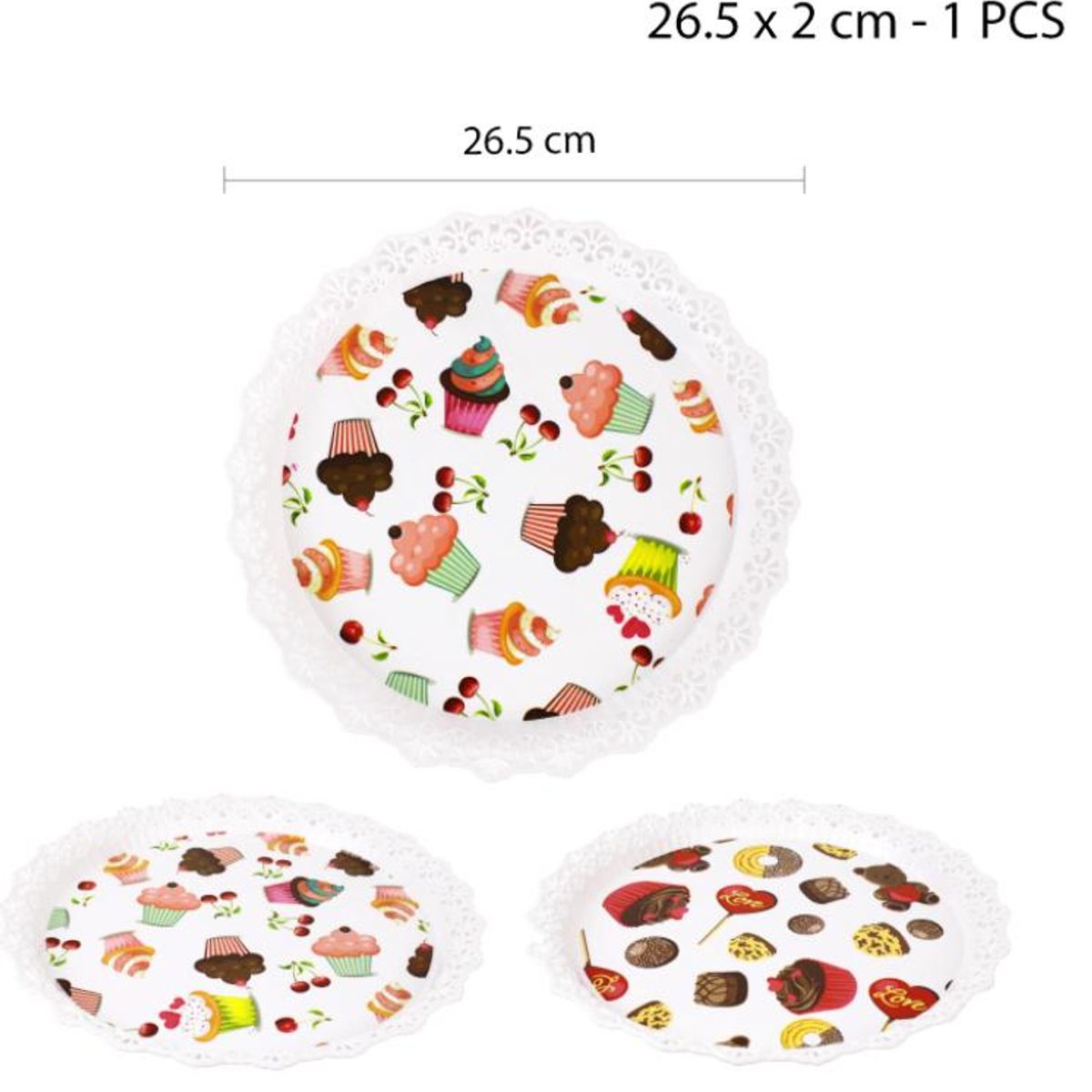 GENERICO - BANDEJA PLÁSTICA REDONDA DECORADA - 265 CM PARA CUMPLEAÑOS