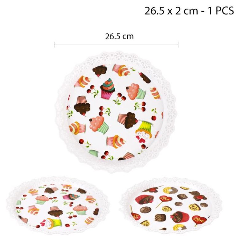 GENERICO - BANDEJA PLÁSTICA REDONDA DECORADA - 26.5 CM PARA CUMPLEAÑOS